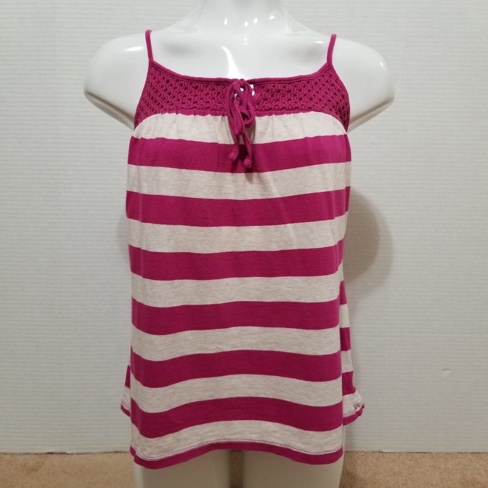 Old Navy top Small sleeveless rugby striped tie neck keyhole crochet detailing